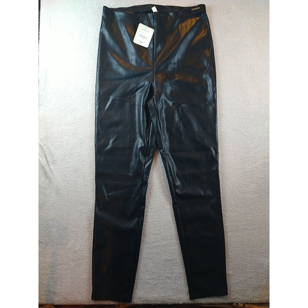 NEW Fabletics Black Vegan Leather Pull On Leggings Pants Skinny Women's Large